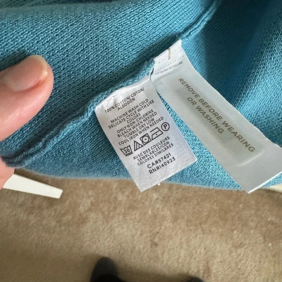 LOFT cotton Blue Open Knit Sweater Blazer cardigan size M - Picture 7 of 7